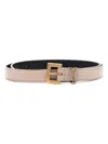 Saint Laurent Paris Women Cassandre Thin Belt With Square Buckle In Box Leather In Nude & Neutrals