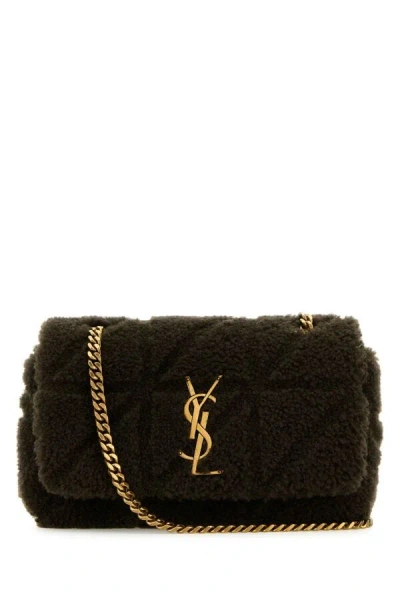 Saint Laurent Women Mud Shearling Jamie Small Shoulder Bag In Brown