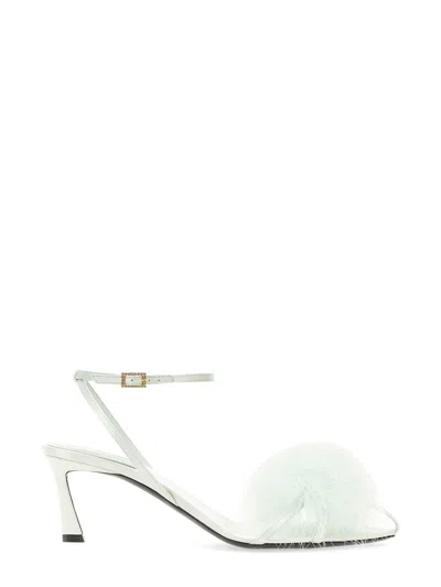 Saint Laurent Chic Satin Crepe Flared Heel Sandals In Green