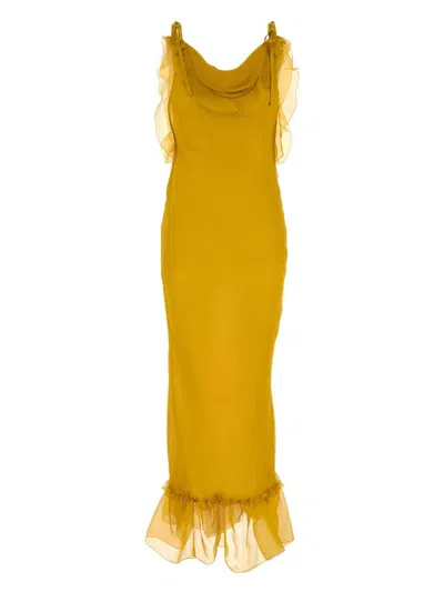 Saint Laurent Women's Mustard Crepe Dress
