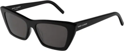 Pre-owned Saint Laurent Women's Narrow Cat Eye Sunglasses Shiny Black In Gray
