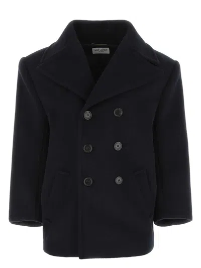SAINT LAURENT WOMEN'S NAVY WOOL OVERSIZE COAT