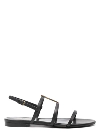 SAINT LAURENT WOMEN'S NEW CASSANDRA BLACK FLAT SANDAL