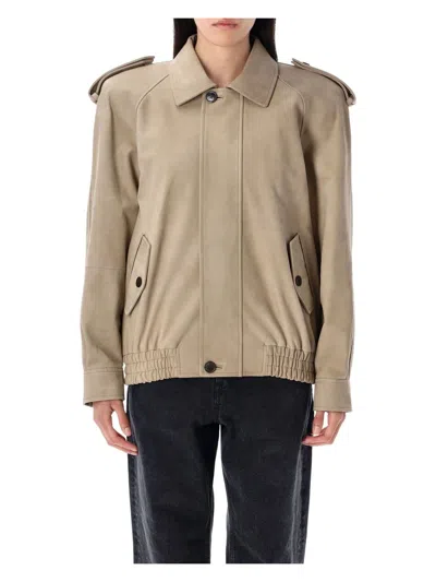 SAINT LAURENT WOMEN'S NUBUCK BOMBER JACKET
