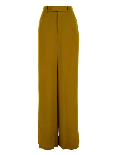 SAINT LAURENT WOMEN'S OCHRE SATIN WIDE-LEG PANT