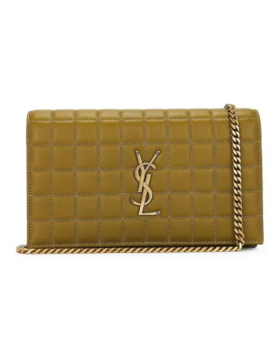 SAINT LAURENT WOMEN'S OLIVEDRAB QUILTED CLUTCH FOR SS24