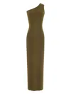 Saint Laurent Maxi One-shoulder Dress Fitted Silhouette In Green