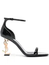 Saint Laurent Women 'opyum' Black Sandals With Ysl Heel In Patent Leather Woman