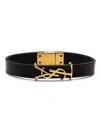 Saint Laurent Ysl Charm Leather Bracelet In Black