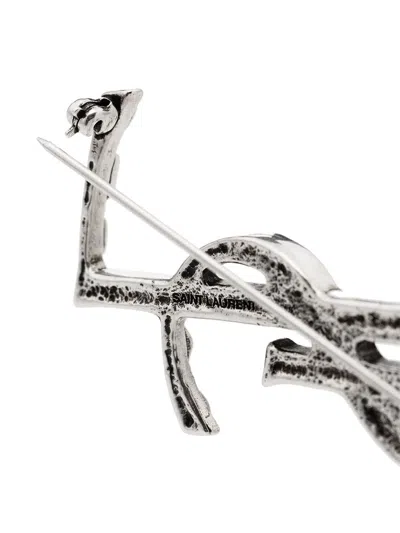 Saint Laurent Women's Opyum Brch Monogram Brass Met In Argent Oxyde