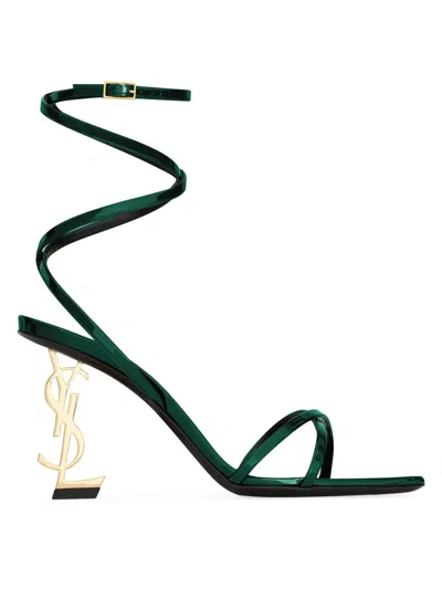 Saint Laurent Women's Opyum Sandals In Patent Leather In Green
