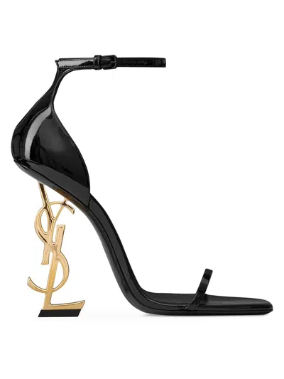 Saint Laurent 110mm Opyum Ysl Patent Leather Sandals With Golden Hardware In Black