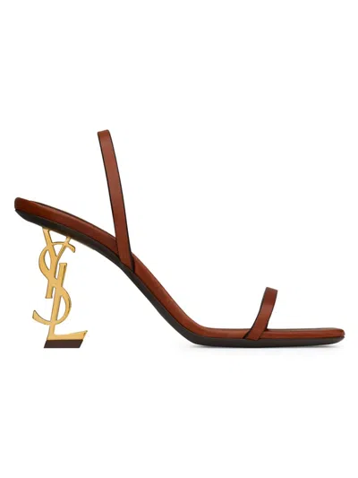 Saint Laurent Opyum Leather Sandals In Brown
