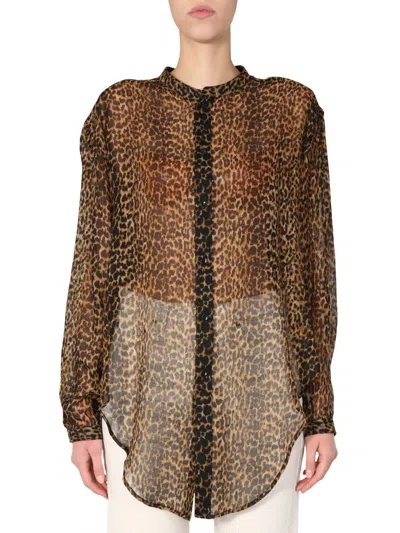 Saint Laurent Women Oversize Fit Shirt In Animalier