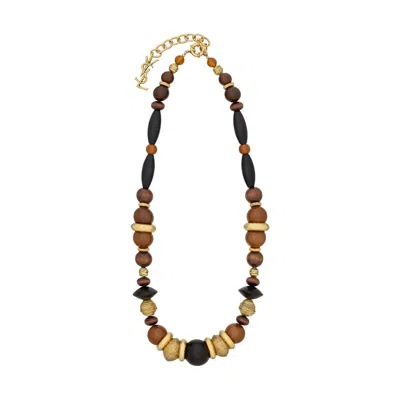 Saint Laurent Women Oversized Glass Wood Resin And Metal Necklace