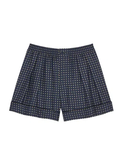 Saint Laurent Women's Pajama Shorts In Square Silk Satin In Blue