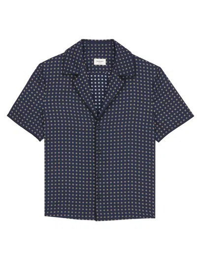 Saint Laurent Women's Pajama Top In Square Silk Satin In Blue