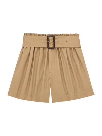 Saint Laurent Women's Paperbag Bermuda Shorts In Cotton In Brown