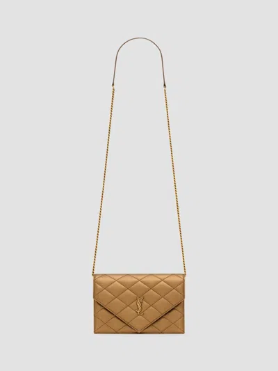 Saint Laurent Women's Paris Chain Wallet In Metallic Leather In Cool Bronze