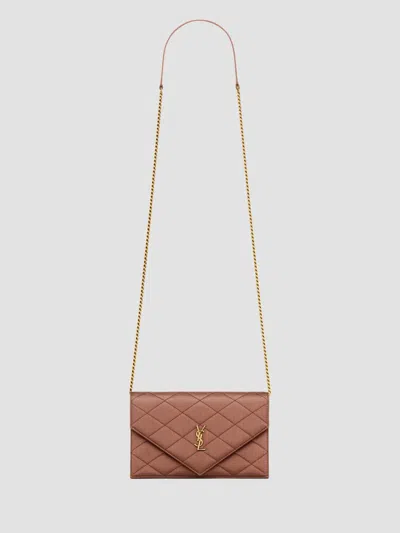 Saint Laurent Women's Paris Chain Wallet In Satin In Antic Pink