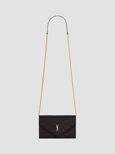 Saint Laurent Women's Paris Chain Wallet In Satin In Black