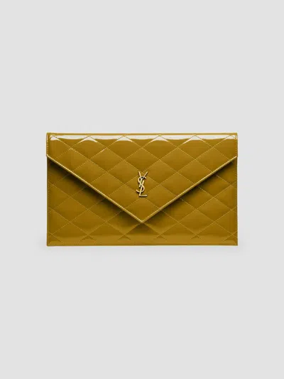 Saint Laurent Women's Paris Pouch In Patent Leather In Oil Green