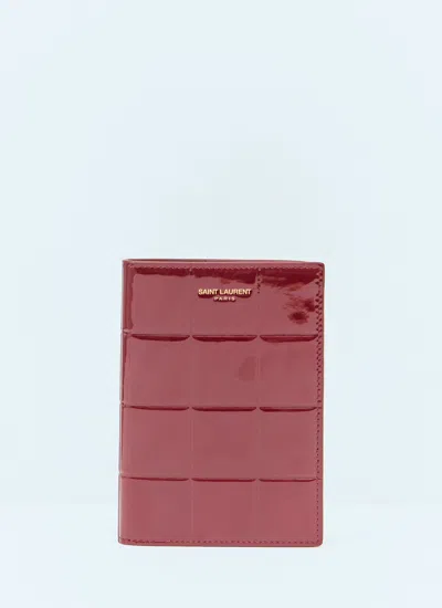 Saint Laurent Women Patent Quilted Leather Bi-fold Wallet In Red