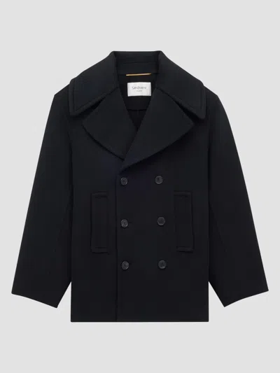 Saint Laurent Women's Peacoat In Wool In Noir Profond