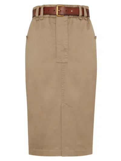 Saint Laurent Women's Pencil Skirt In Cotton Gabardine In Mastic