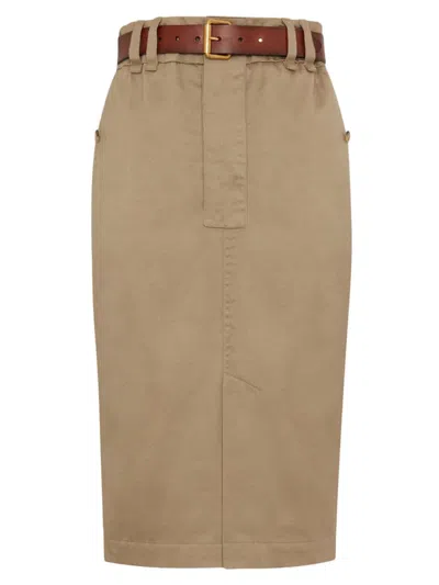 Saint Laurent Jupe Saharienne Gabardine De Coton Mercerisee In Neutrals