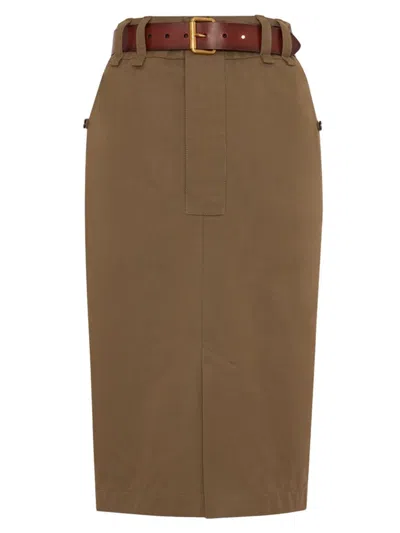 Saint Laurent Women's Pencil Skirt In Cotton Twill In Ecorce