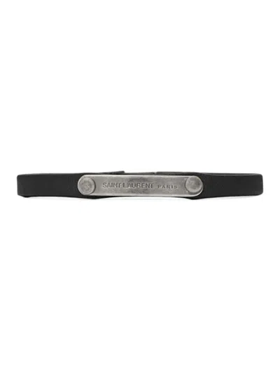 Saint Laurent Women's Plaque Bracelet In Leather In Black