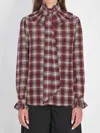 Saint Laurent Silk Blouse With Plaid Pattern And Ruffles