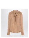 Saint Laurent Beige Polka Dot Blouse In Silk Blend Women In Beige