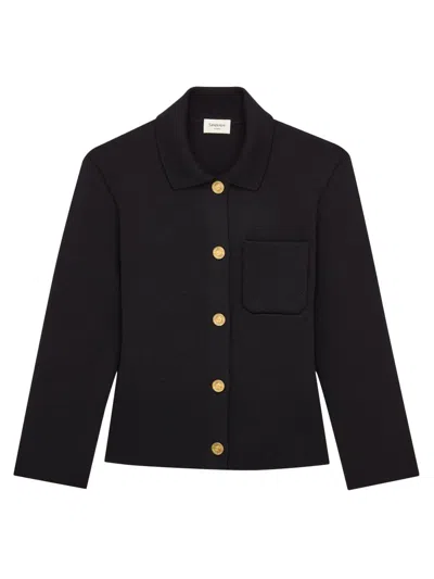 Saint Laurent Women's Polo Cardigan In Wool In Black
