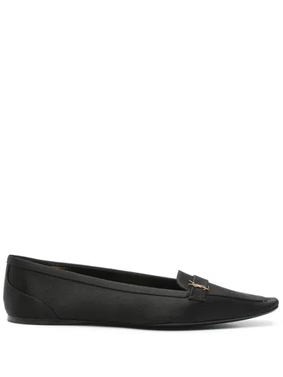 Saint Laurent Women Poppy Satin Ballets In Black