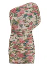 Saint Laurent Pink One Shoulder Mini Dress In Techno Fabric Woman