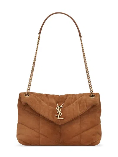 Saint Laurent Women's Puffer Small In Quilted Suede In Brown