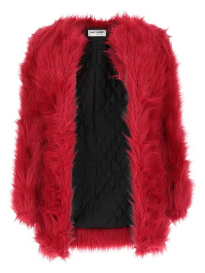 Saint Laurent Women's Red Eco Fur Coat
