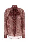Saint Laurent Floral Silk Blouse With Scarf Collar And Concealed Button Closure In Red
