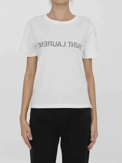 Saint Laurent Women Reverse Logo T-shirt In White