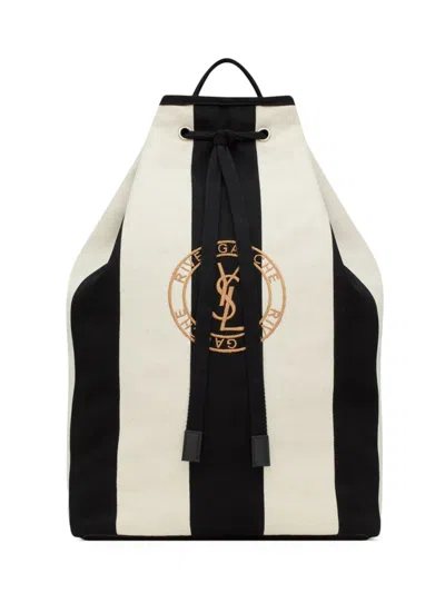 Saint Laurent Women's Rive Gauche Sling Bag In Canvas In Black Crema Soft