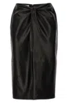 Saint Laurent Ruched Detail Leather Skirt In Black