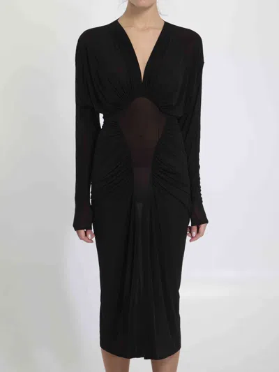 Saint Laurent Women Ruched Midi Dress In Black