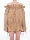 Saint Laurent Off-shoulder Mini Dress In Cream