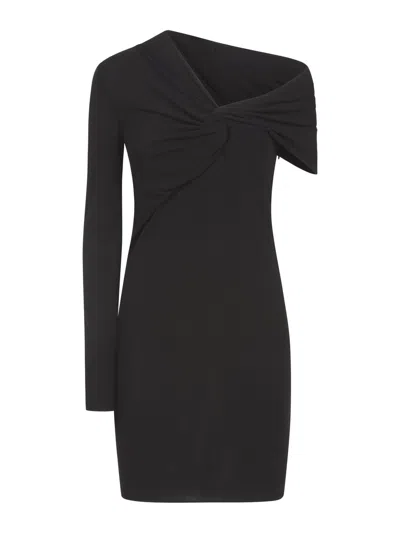 Saint Laurent Women's Ruched Raffia Dress In Black