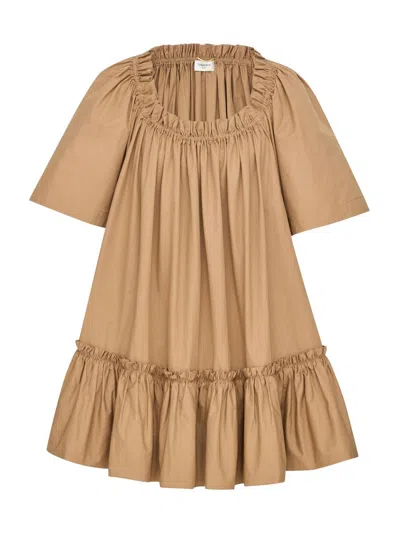 Saint Laurent Ruffled Dress In Brown
