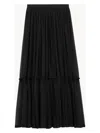 Saint Laurent Flounced Skirt In Silk Crepe Muslin In Black