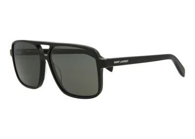 Pre-owned Saint Laurent Women's  Aviator Sunglasses001) In Black/grey (sl176/30001578