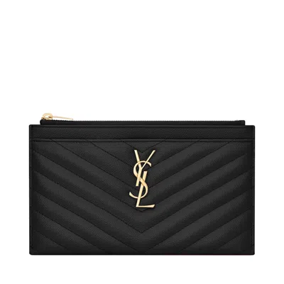 Pre-owned Saint Laurent Women's  Bill Pouch Grain De Poudre Quilted In Black
